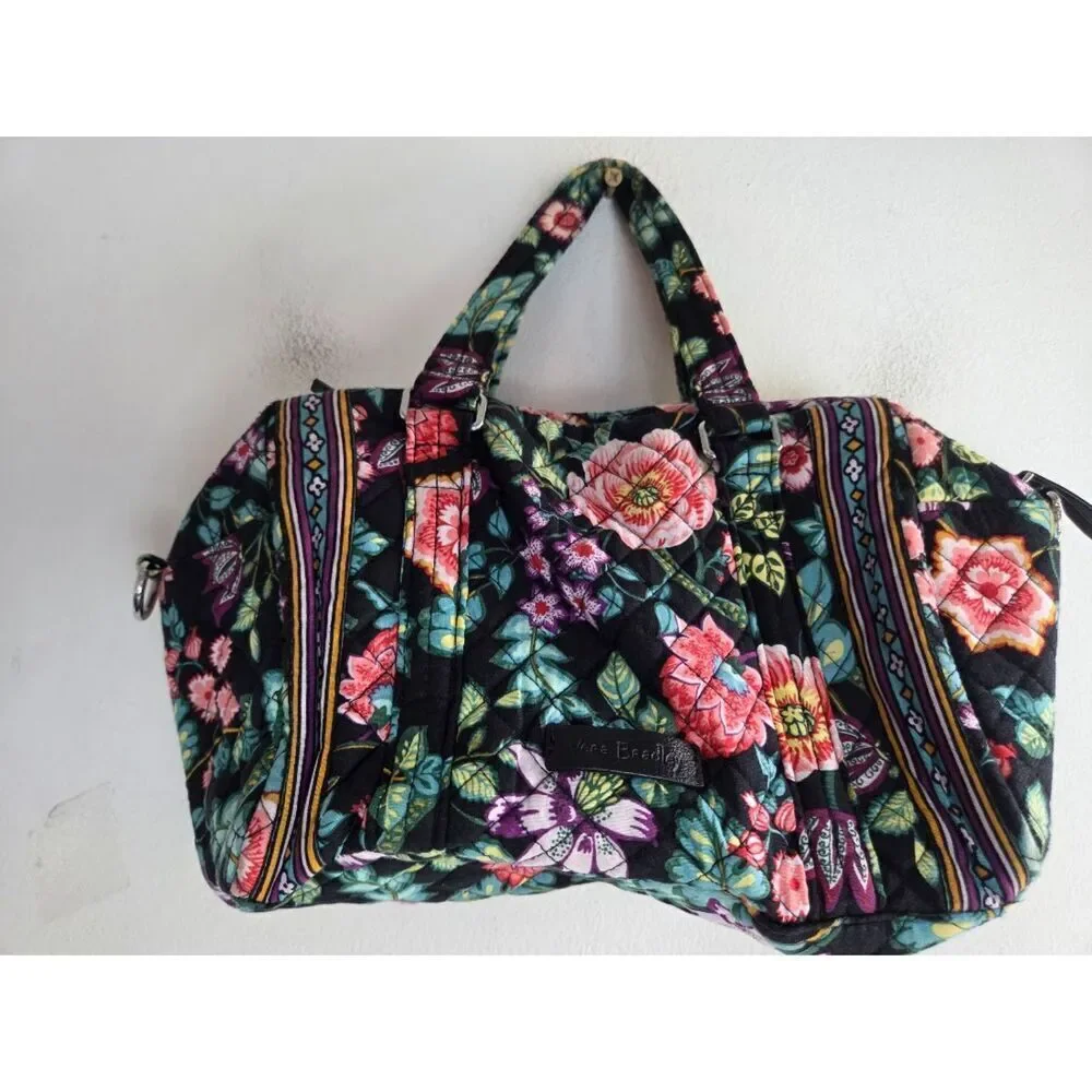 Vera Bradley Black Multicolor Floral Print Iconic 100 Tote Handbag One Size